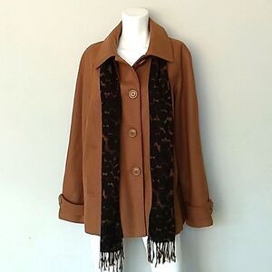George Wool Blend Camel Color Coat & Scarf. Sz Large NWOT
